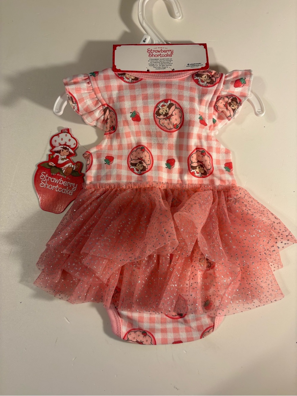 Strawberry Shortcake Pink Gingham Tulle Baby Dress